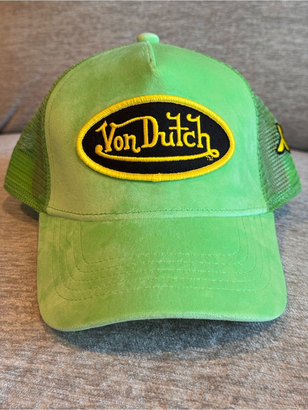 Von Dutch Lime Green Velvet Hollywood Trucker Hat - Brand New! NWT